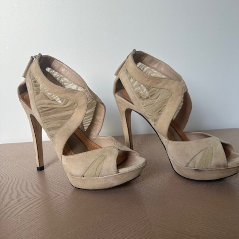 Fendi Sandal Pumps, Vero Cuoio, Beige, Vintage, Soft Suede and Mesh, Size 37